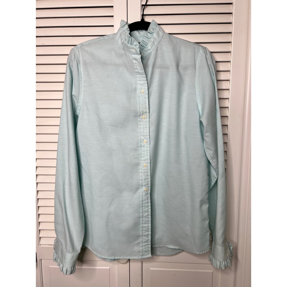 Vintage Lands' End Mint Ruffle Collar Blouse Sz 16 Cottagecore Prairie Style